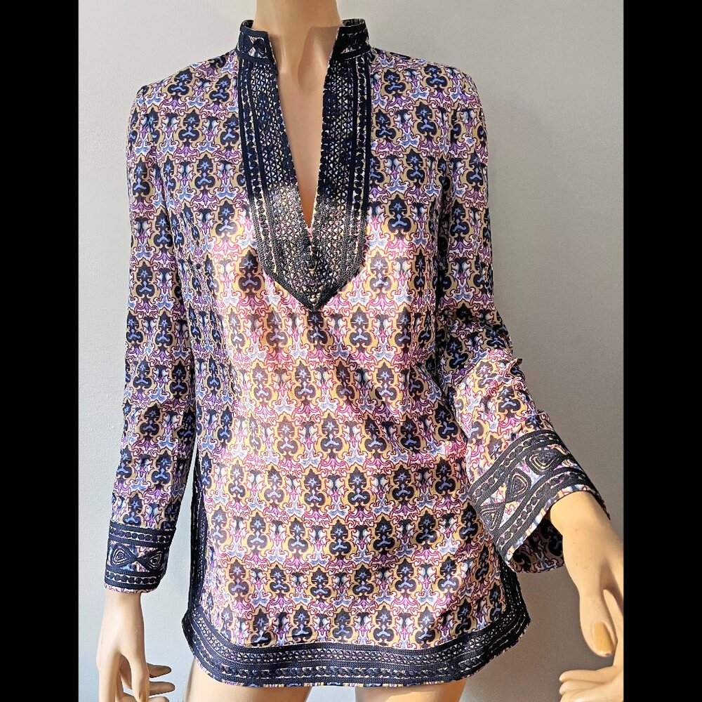 Tory Burch all cotton tunic / cover-up black lace detailing 2